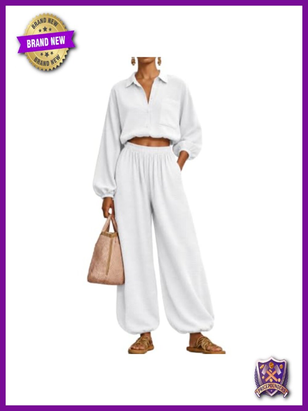 kaimimei Women's 2 Piece Set Button Down Shirt & Wide Leg Pants Polyester